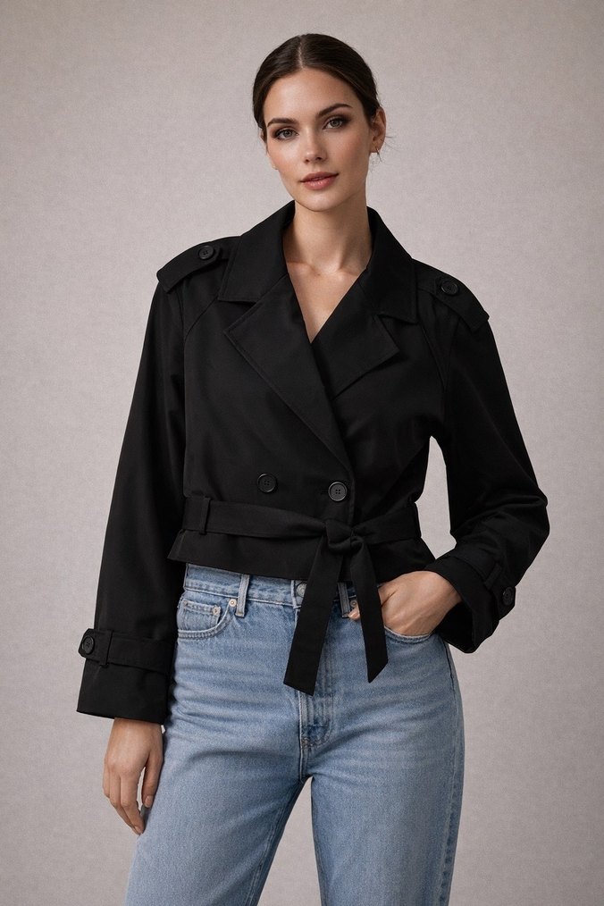 Siyah Mini Kadın Ceket Düğmeli - Görsel 2