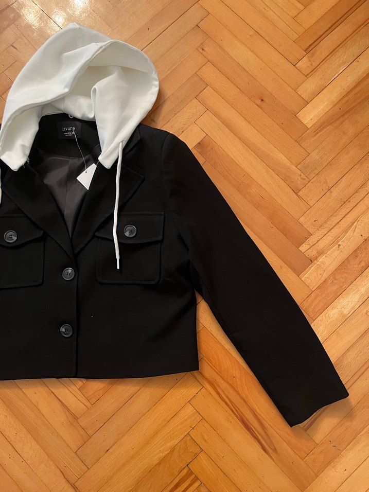 Düğmeli Siyah Mini Street Style Trençkot Ceket - Görsel 2