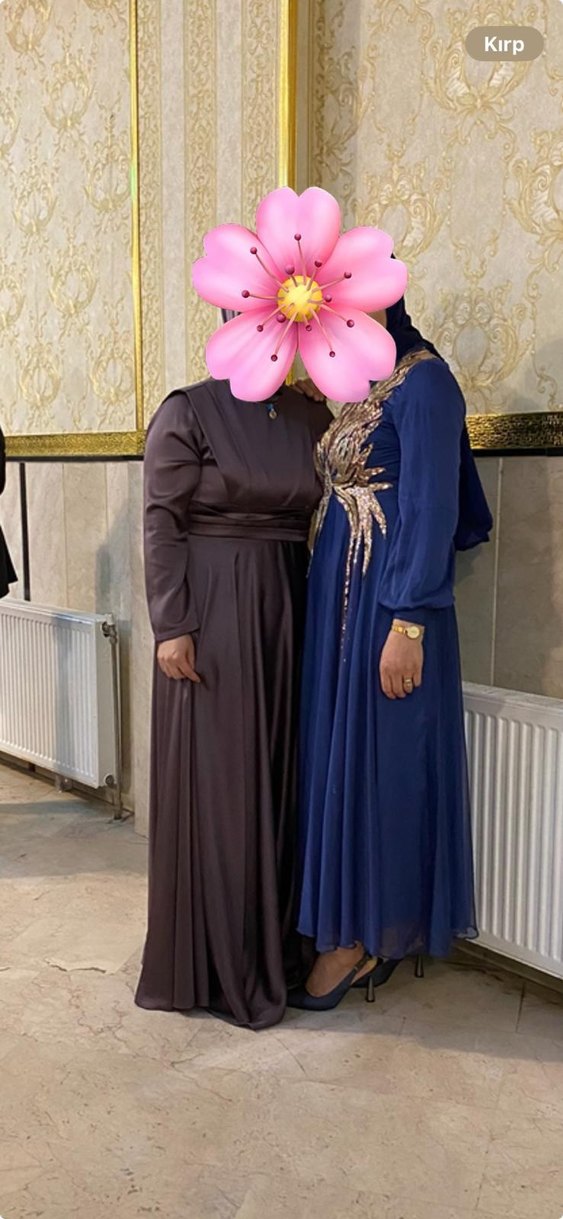 Gri Uzun Abiye Elbise Yüksek Yaka - Görsel 2