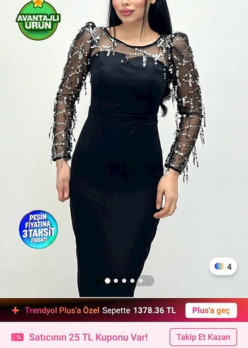 Dantelli Uzun Kollu Siyah Fitted Elbise