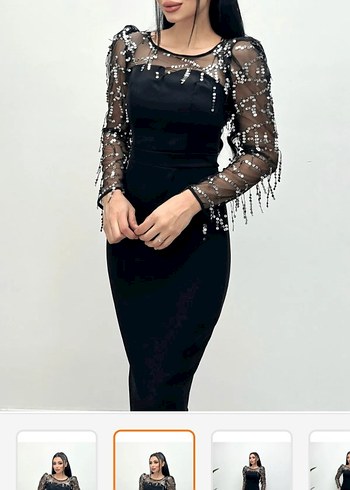Diğer Dantelli Uzun Kollu Siyah Fitted Elbise