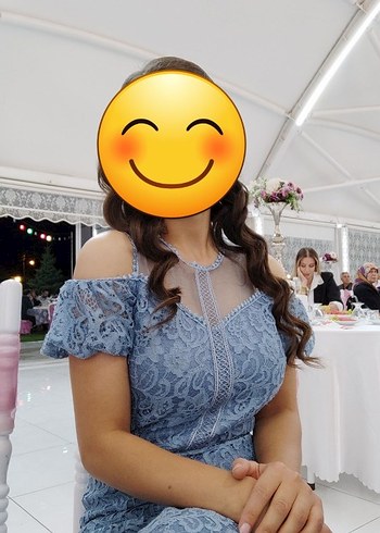 Abiye Dantel Detaylı Straplez Mavi Uzun Abiye Elbise