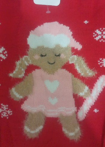 Kız Çocuk Nakışlı Kırmızı Triko Kazak - Görsel 2