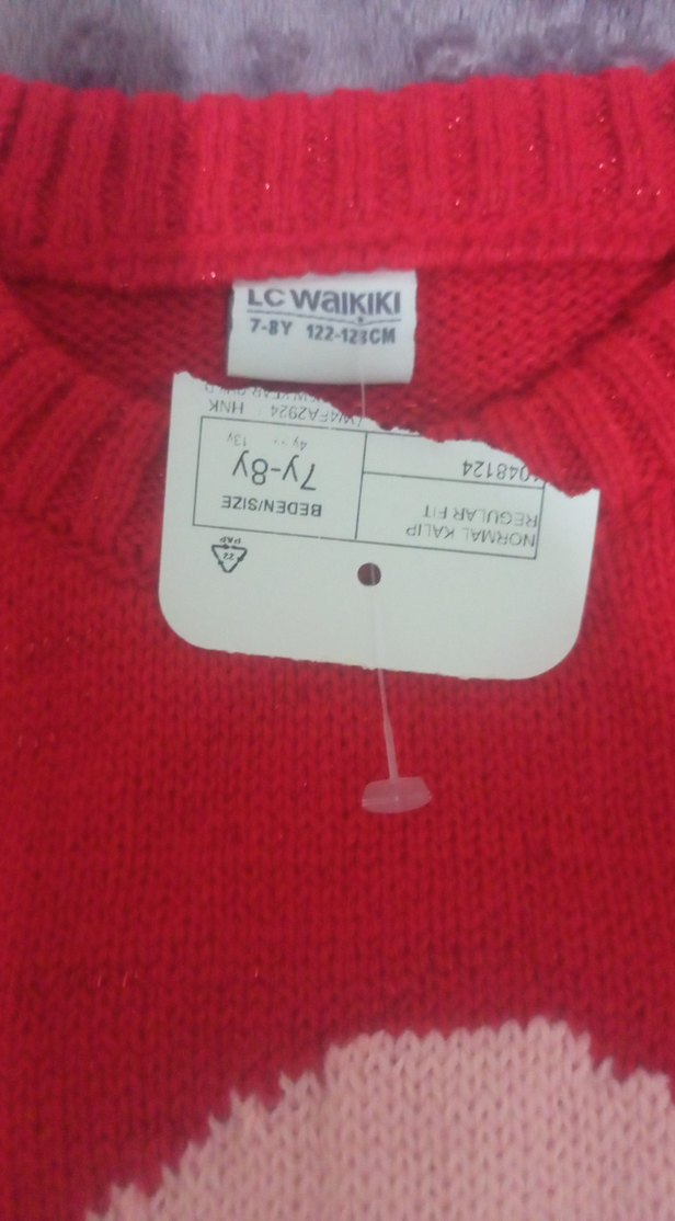 Kız Çocuk Nakışlı Kırmızı Triko Kazak - Görsel 3