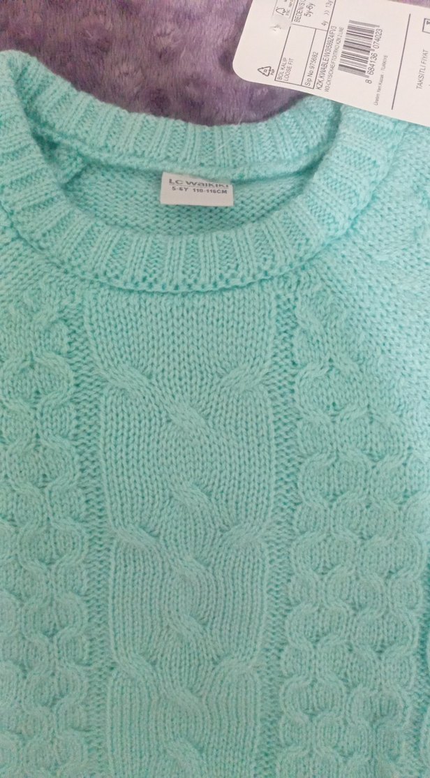 Turkuaz Örgü Kız Çocuk Kazak - Görsel 2