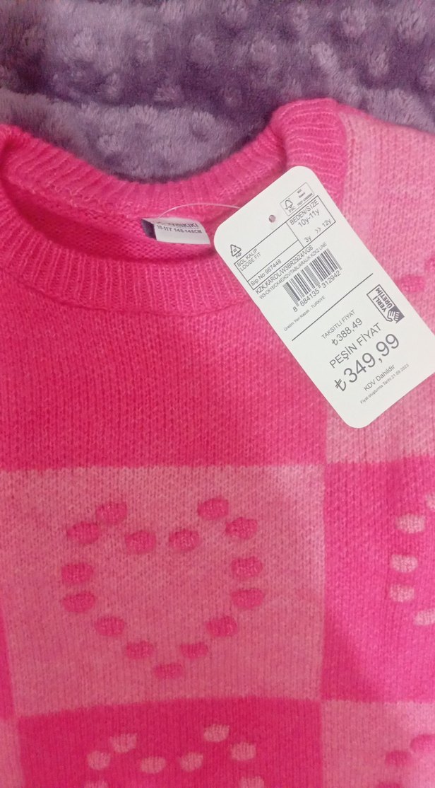 Kız Çocuk Pembe Örme Uzun Kollu Kazak - Görsel 2