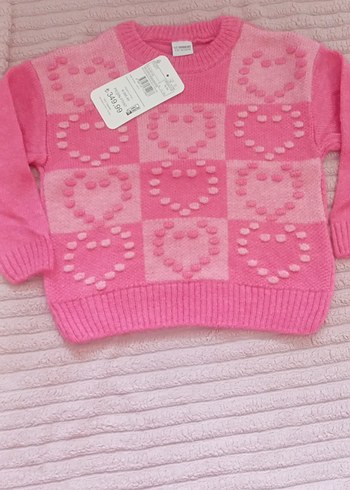 Kız Çocuk Pembe Nakışlı Örgü Kazak - Görsel 3