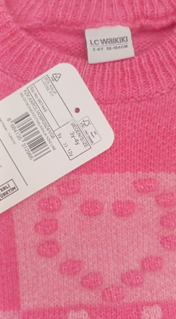 Kız Çocuk Pembe Nakışlı Örgü Kazak - Görsel 2