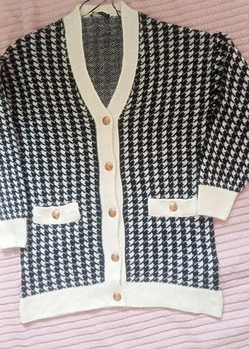 Kadın Beyaz Siyah Uzun Kollu Örgü Hırka - Görsel 3