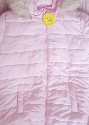 Kürklü Kapüşonlu Pembe Kız Çocuk Mont - Görsel 2