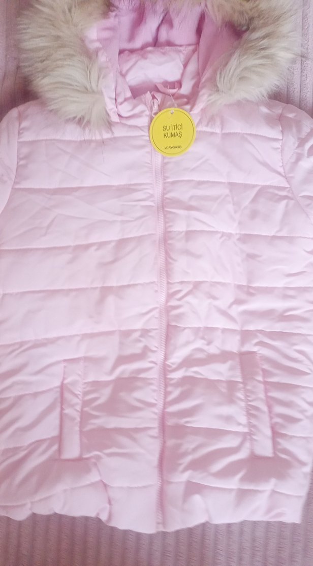 Kürklü Kapüşonlu Pembe Kız Çocuk Mont - Görsel 2