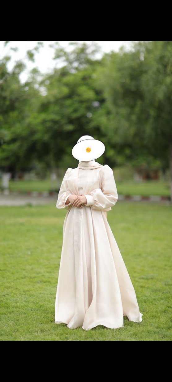 Uzun Kollu krem  Minimalist Düğün Elbisesi şal dahil - Görsel 2