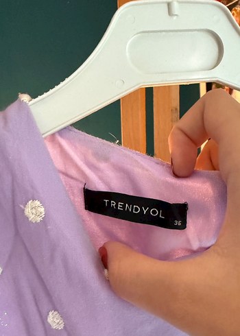 Trendyolmilla Lila Puantiyeli Kısa Kollu Mini Elbise - Görsel 3
