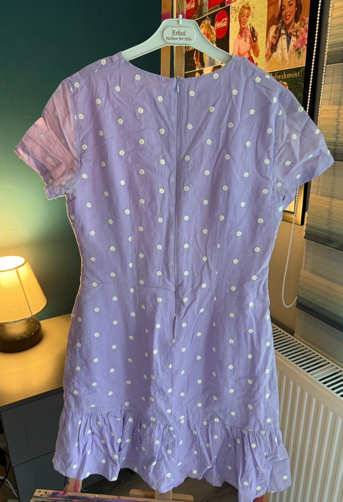 Trendyolmilla Lila Puantiyeli Kısa Kollu Mini Elbise - Görsel 2