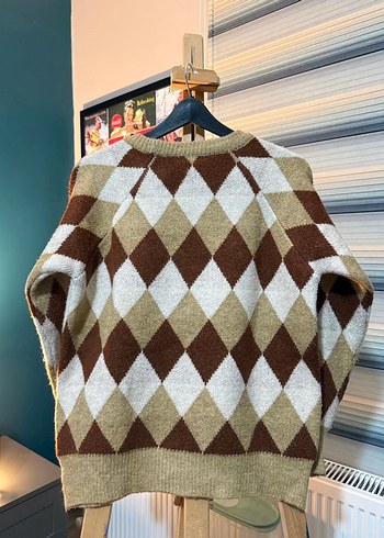 Trendyolmilla Kahverengi Ekose Örgü Kadın Kazak - Görsel 2