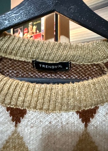 Trendyolmilla Kahverengi Ekose Örgü Kadın Kazak - Görsel 3