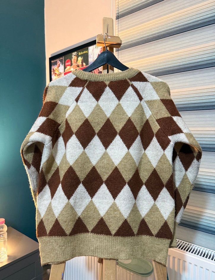 Trendyolmilla Kahverengi Ekose Örgü Kadın Kazak - Görsel 2