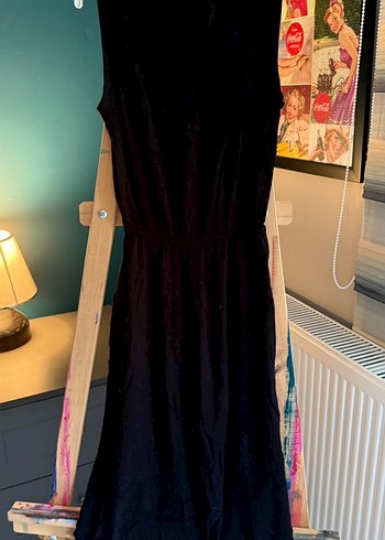 Siyah Keten Bohem Uzun Elbise - Görsel 2