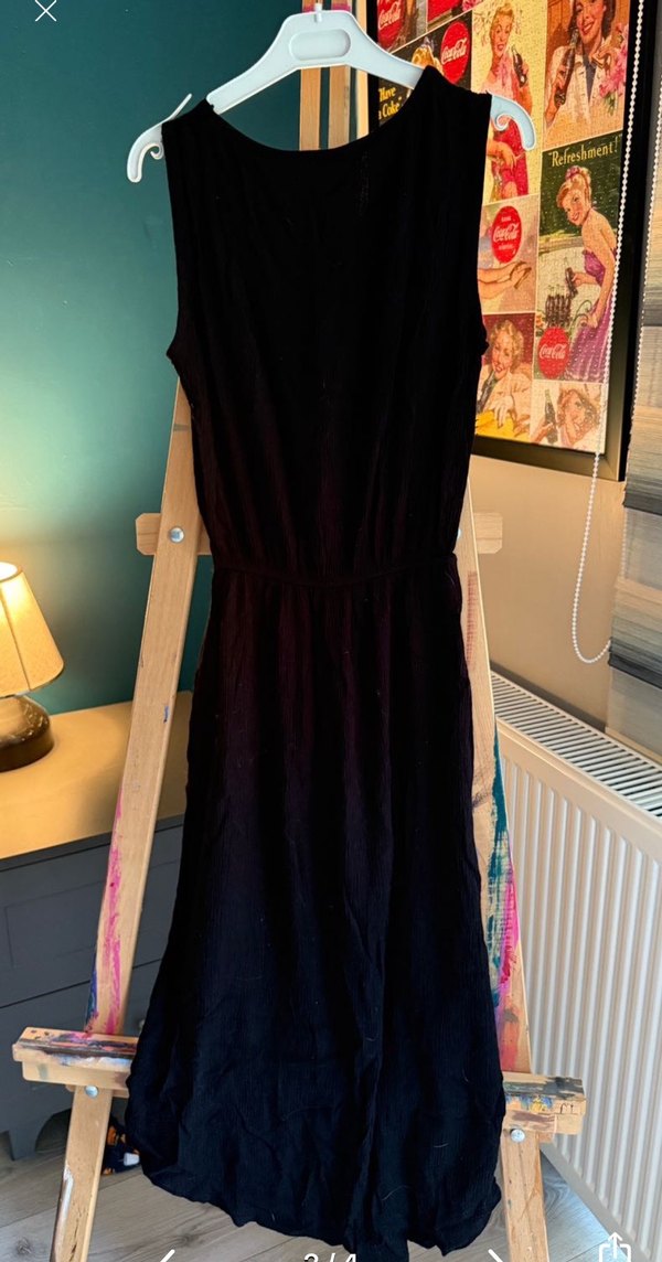 Siyah Keten Bohem Uzun Elbise - Görsel 2