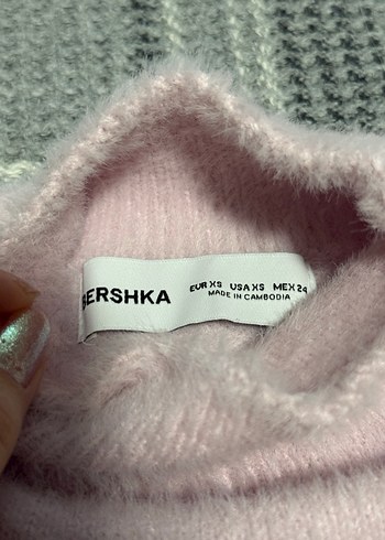 Bershka Toz Pembe Boğazlı Triko Crop Kadın Kazak - Görsel 2