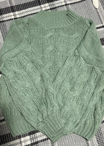 Bohem Stil Yeşil Örgü Boğazlı Kazak - Görsel 2