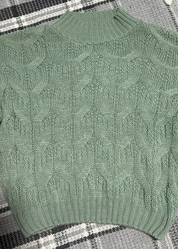 Bohem Stil Yeşil Örgü Boğazlı Kazak - Görsel 3