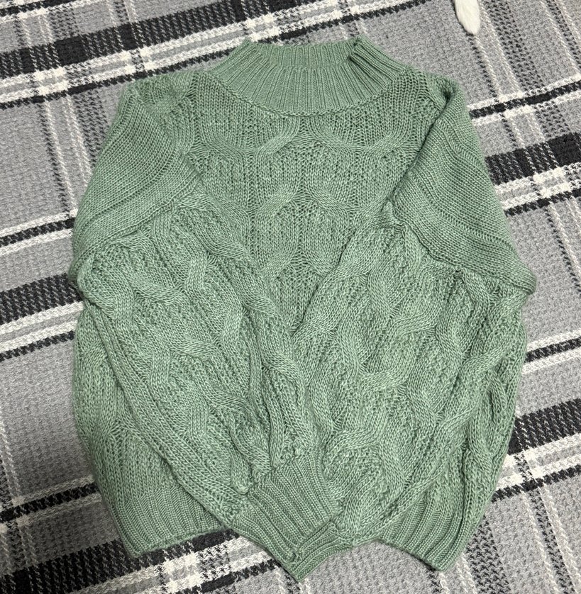 Bohem Stil Yeşil Örgü Boğazlı Kazak - Görsel 2