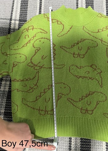 Nakışlı Yeşil Dinazorlu Örgü Kadın Kazak - Görsel 3