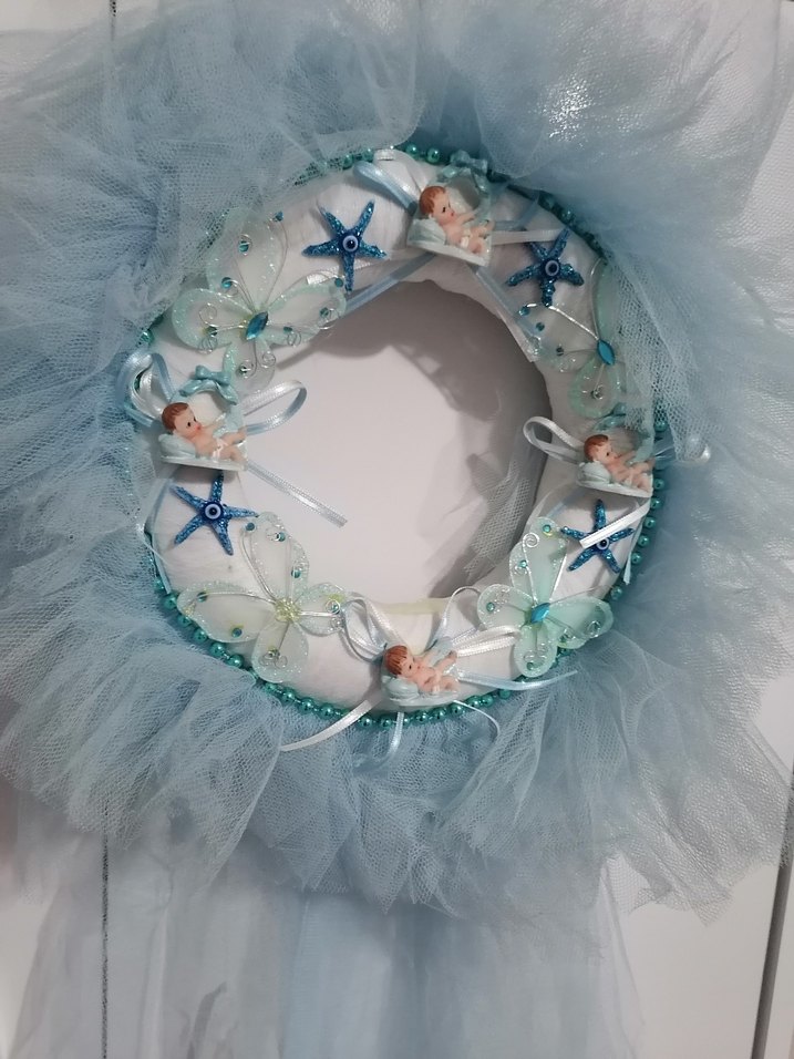 Mavi Pastel Bağlamalı erkek çocuk kapı süsü - Görsel 2