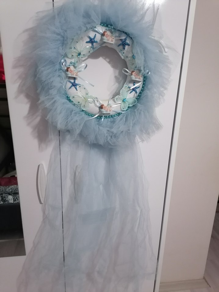 Mavi Pastel Bağlamalı erkek çocuk kapı süsü - Görsel 3