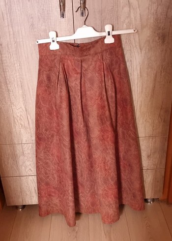 Drapeli Vintage Kahverengi Kadın Uzun Etek