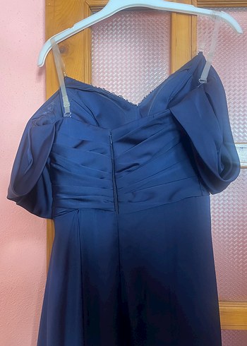 Lacivert Drapeli Uzun Askılı Kadın Elbise - Görsel 5