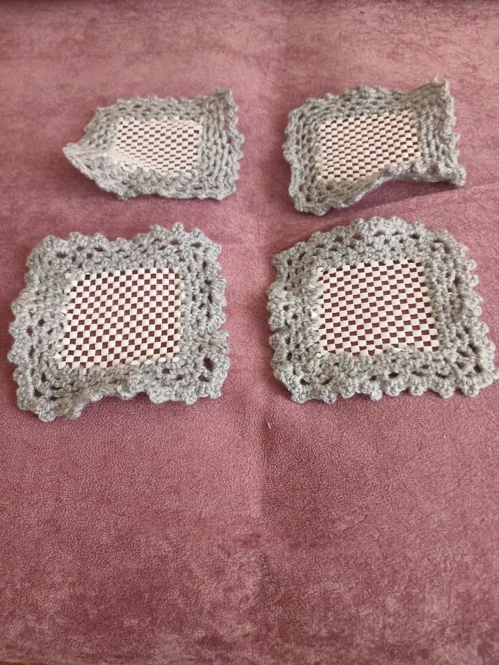 Gri El Örgüsü Tepsi Örtüsü ve Bardak Altlıkları - Görsel 2