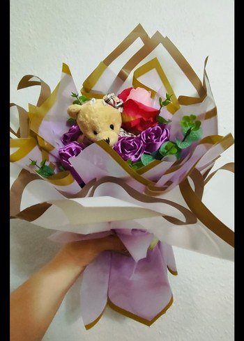 Mor Renkli Ayıcıklı Büyük Gül Buketi - Görsel 3