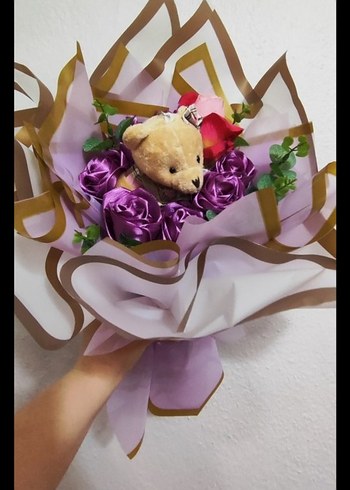 Mor Renkli Ayıcıklı Büyük Gül Buketi - Görsel 2