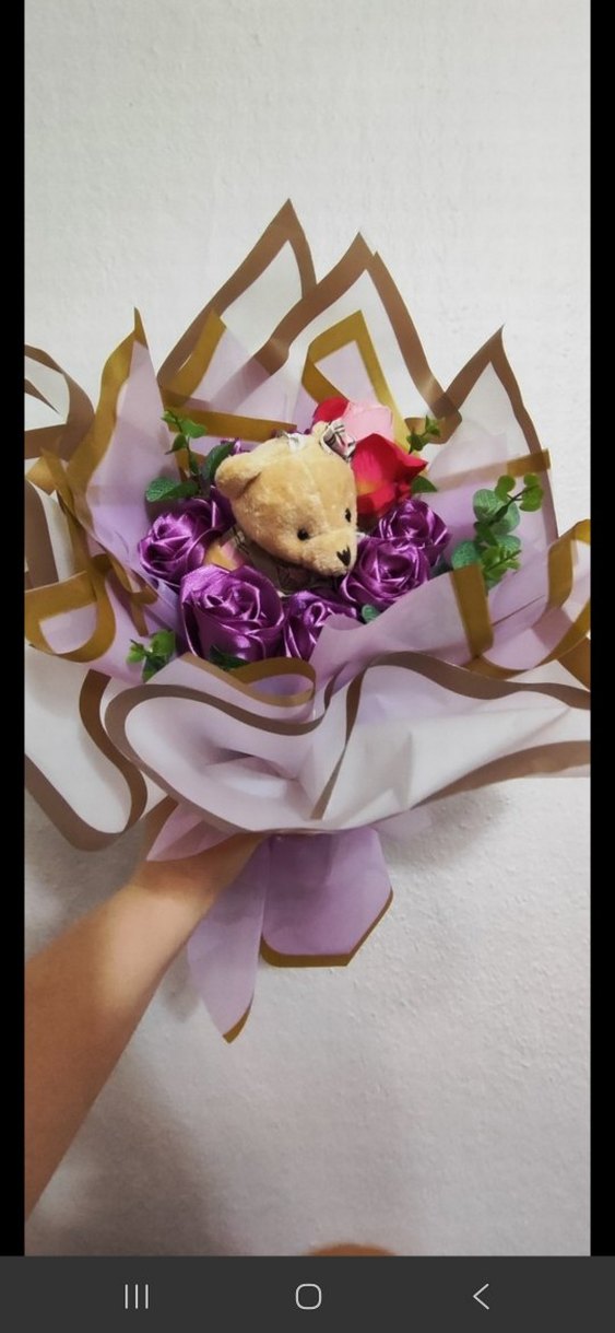 Mor Renkli Ayıcıklı Büyük Gül Buketi - Görsel 2