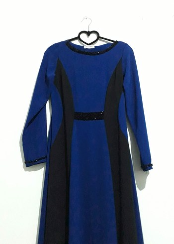 Uzun Kollu Mavi Gotik Ofis Elbisesi