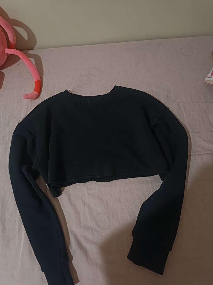 Kadın Siyah Oversize crop üst - Görsel 2