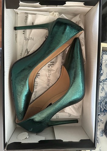 Parlak yeşil Deri Stiletto Topuklu Kadın Ayakkabı