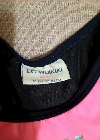 12-13 Yaş Beden Pembe Baskılı Yüksek Yakalı Bikini Üstü,