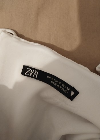 Zara Beyaz Keten Midi Straplez Elbise