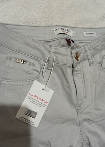 U.S Polo Assn. Gri Kadın Pamuklu Düğmeli Pantolon
