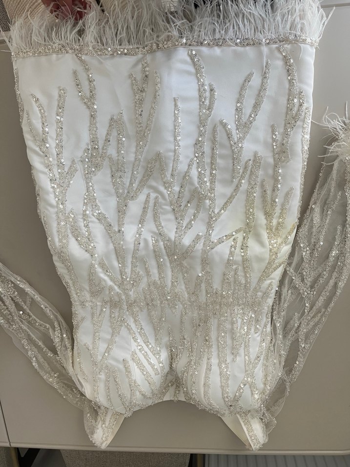 Parlak Beyaz Kayık Yaka Denizkızı Gelinlik - Görsel 2