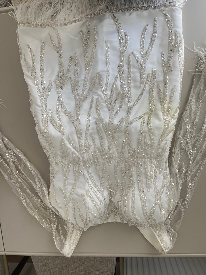 Parlak Beyaz Kayık Yaka Denizkızı Gelinlik - Görsel 5