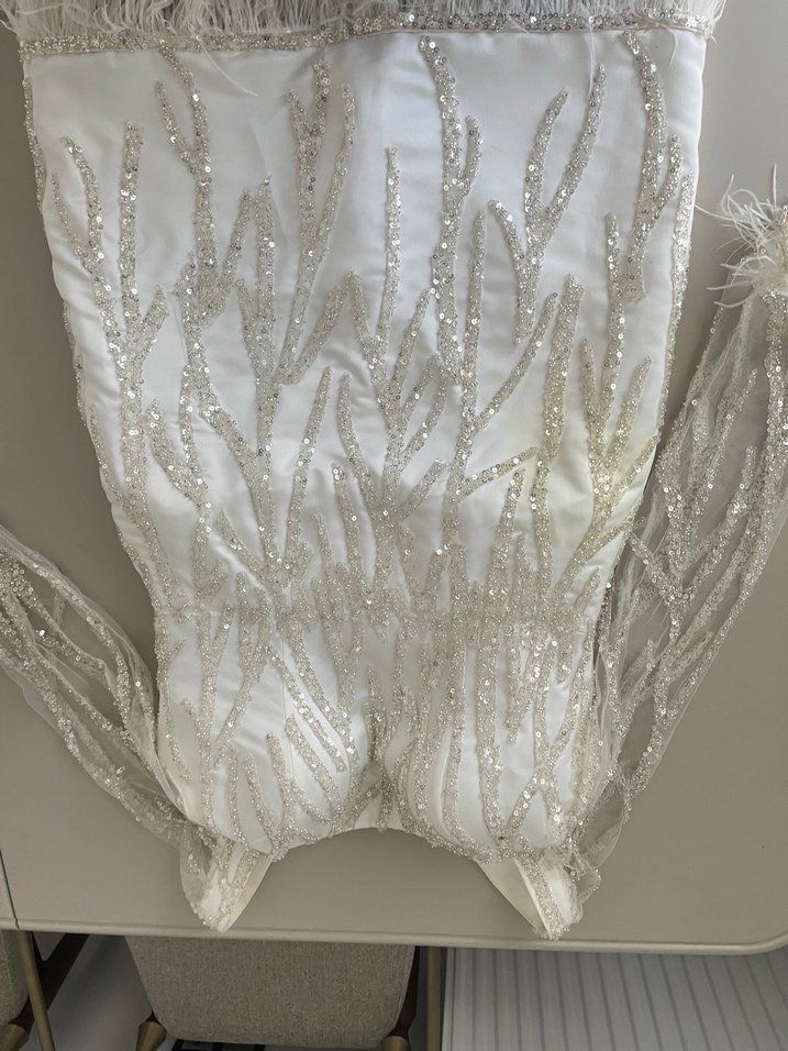 Parlak Beyaz Kayık Yaka Denizkızı Gelinlik - Görsel 3