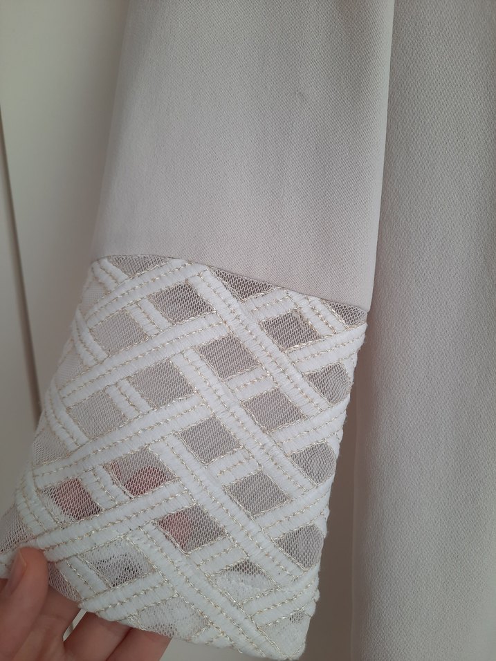 Uzun Boy Beyaz Dantel Detaylı Kadın Kimono - Görsel 2