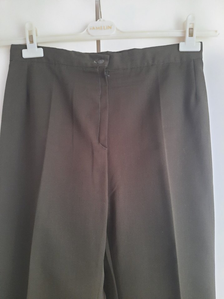 Düz Kesim Haki Kadın Kumaş Pantolon - Görsel 2