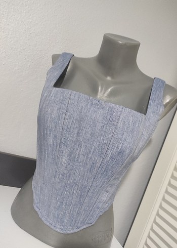 Kadın Gri Denim Straplez Bustiyer