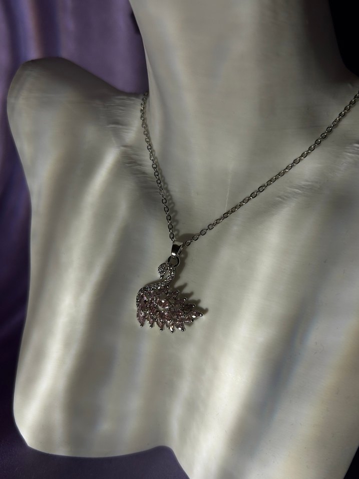 Gümüş Renkli Mini kuğu Desenli Zincir Kolye - Görsel 2