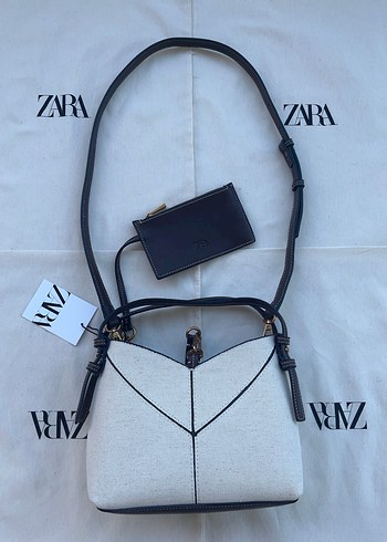 Zara KONTRAST RENKLİ MİNİ KANVAS SHOPPER